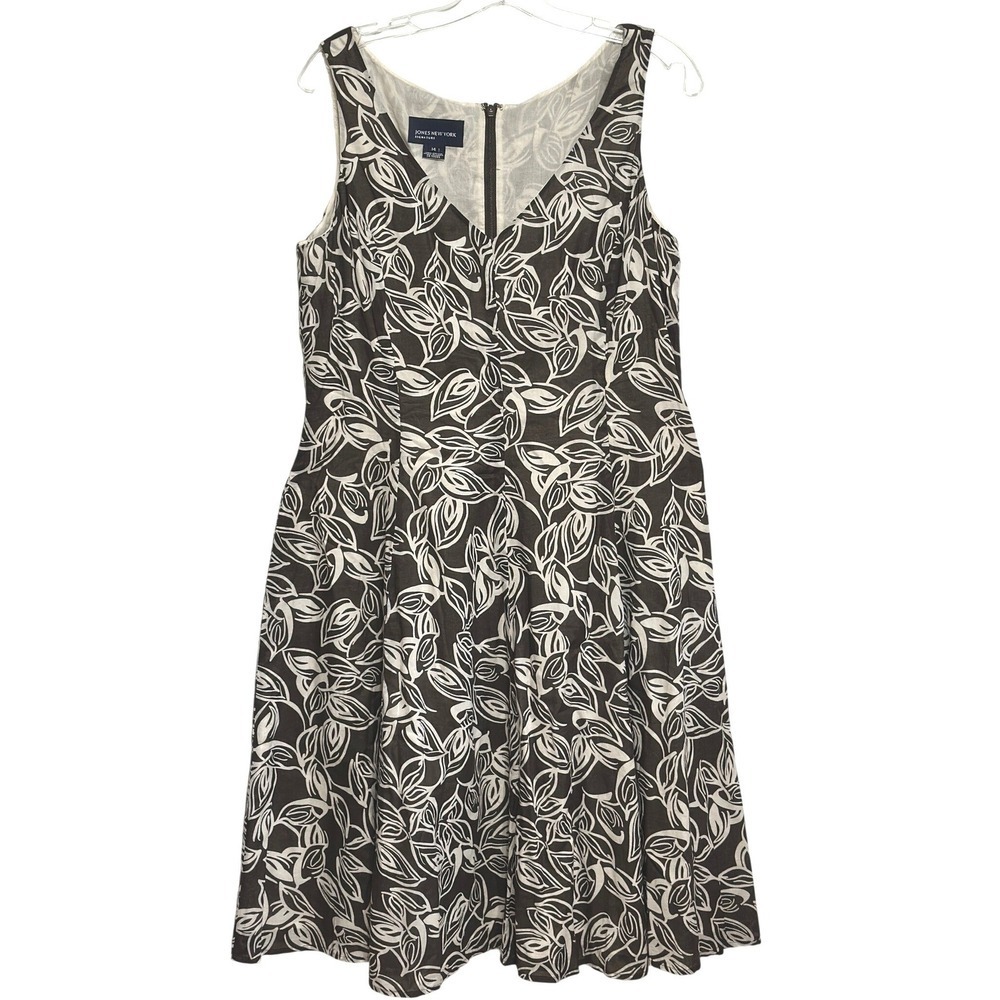 Jones New York Fit Flare Dress Women Brown White Floral Midi Garden Party 14